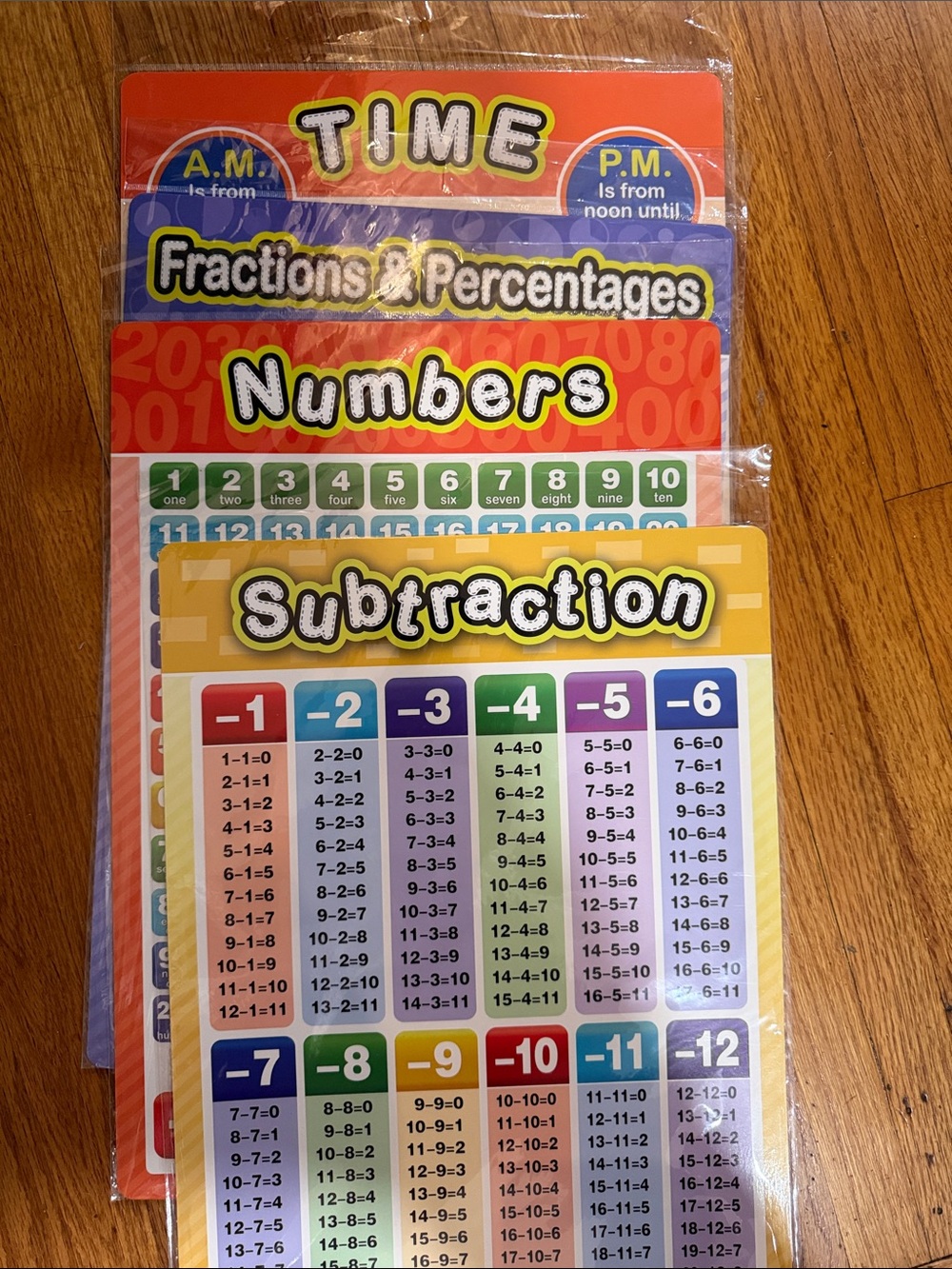 Scholastic Bright Yellow Subtraction & Numbers Learning Charts NEW.